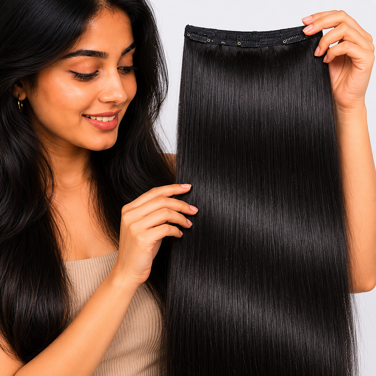 100% Natural Indian Straight Clip-In Hair Extensions