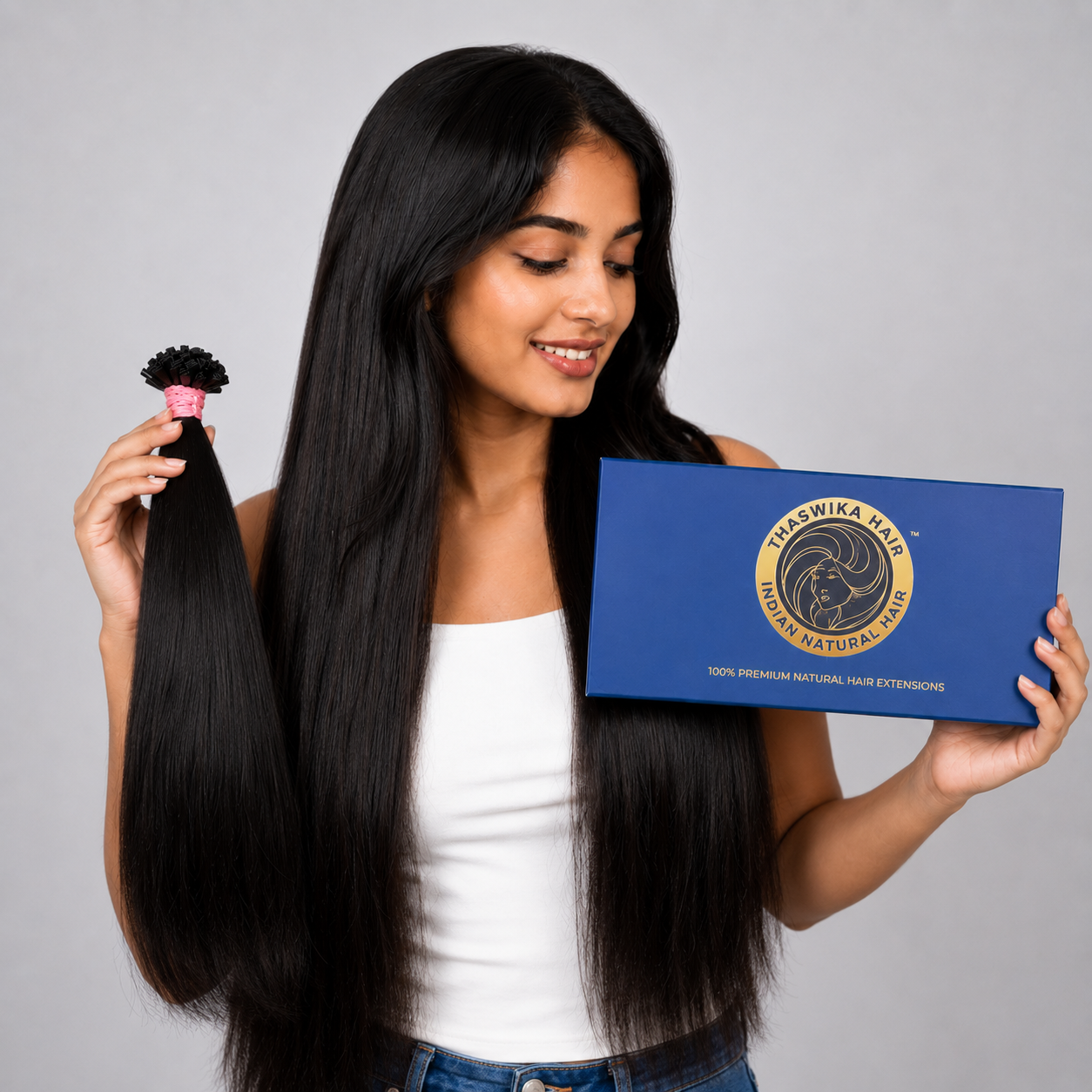 Thaswika Premium Natural Straight Keratin Tip Hair Extensions