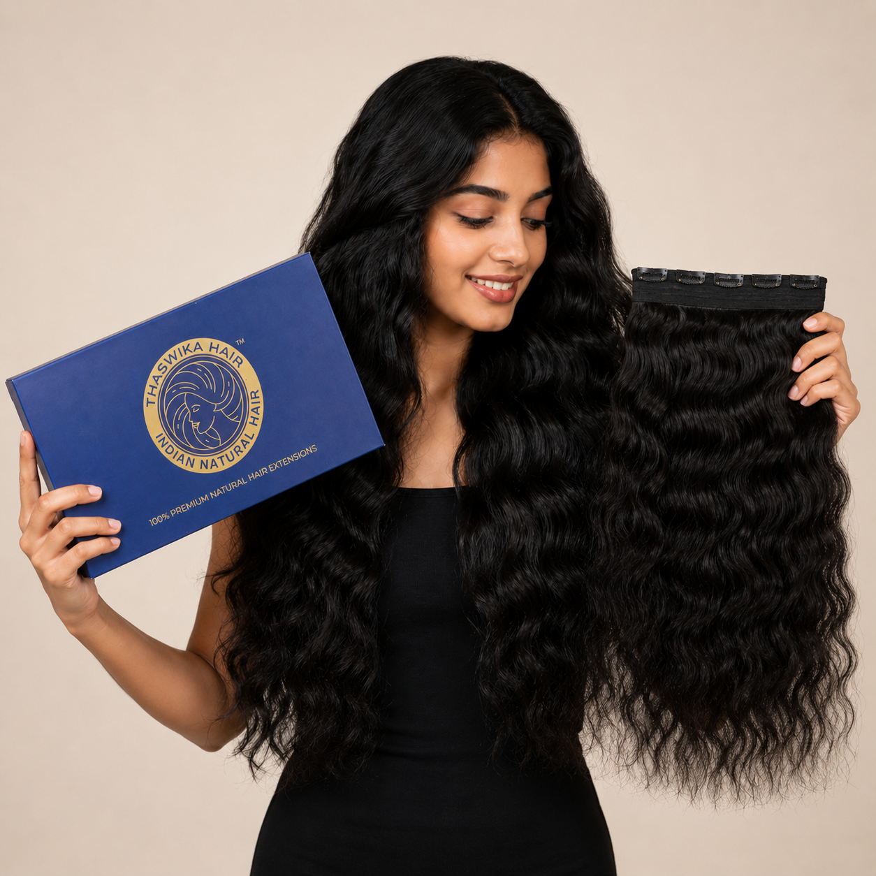 Thaswika Premium Indian Natural Curly Clip-In Hair Extensions | 100% Human Hair
